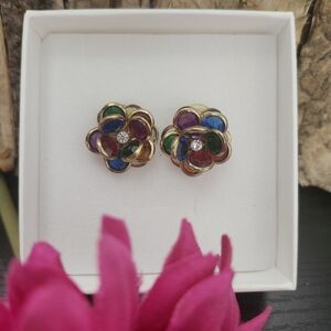 Vintage 80s Multicolor Floral Earrings